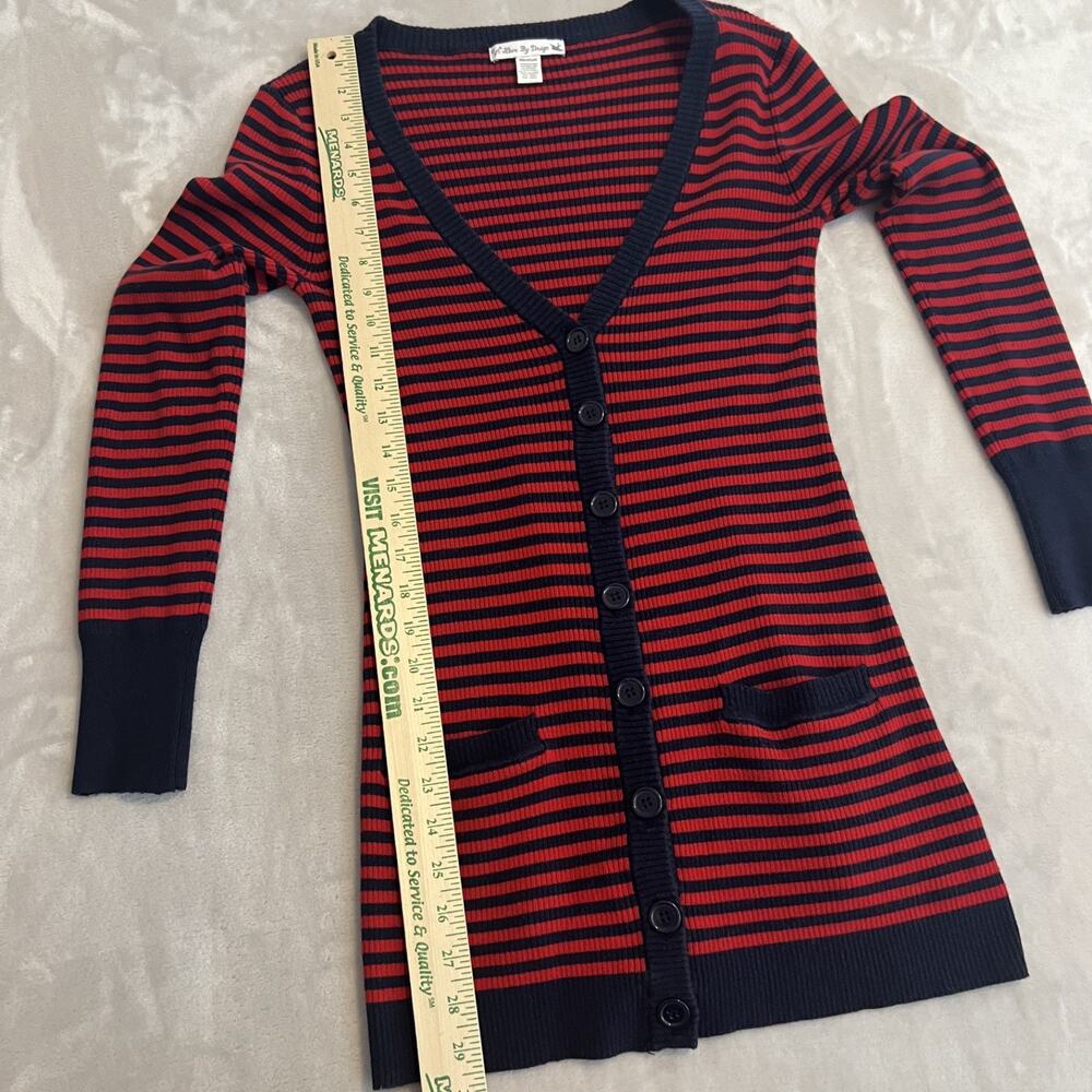 Y2K Love By Design Sweater Womens Medium Red Blue Striped Cardigan Preppy Twee - Picture 6 of 8